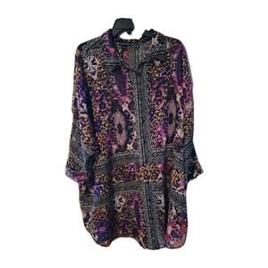Thread Story Purple Black Mixed Print Long Sleeve Shirt Dress Womans Size 2X